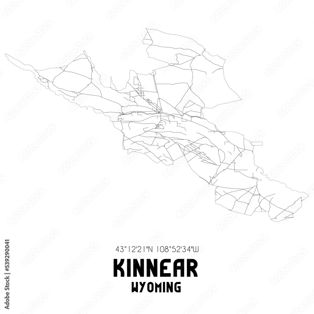 Kinnear Wyoming. US street map with black and white lines. Kinnear Wyoming. US street map with black and white lines.