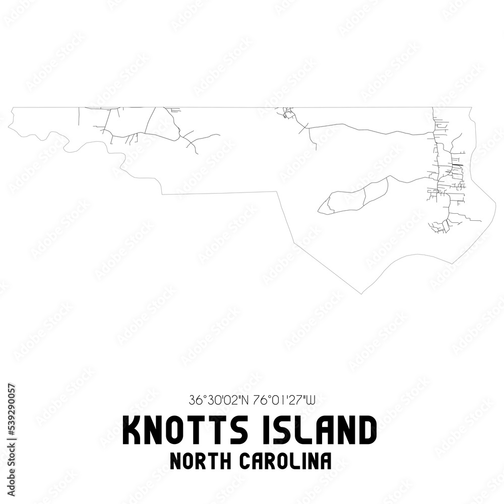 Knotts Island North Carolina. US street map with black and white lines. Knotts Island North Carolina. US street map with black and white lines.