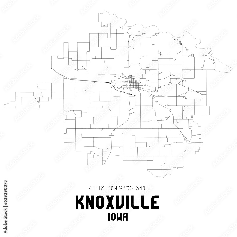 Knoxville Iowa. US street map with black and white lines.