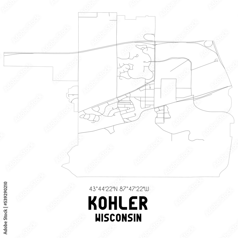 Kohler Wisconsin. US street map with black and white lines. Kohler Wisconsin. US street map with black and white lines.