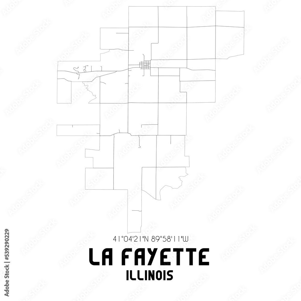 La Fayette Illinois. US street map with black and white lines.