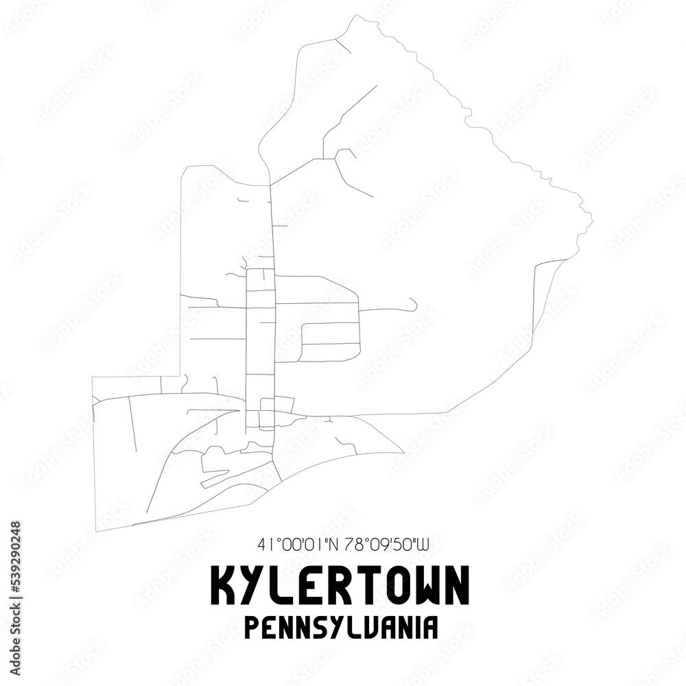 Kylertown Pennsylvania. US street map with black and white lines.