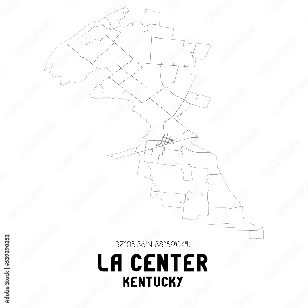 La Center Kentucky. US street map with black and white lines.