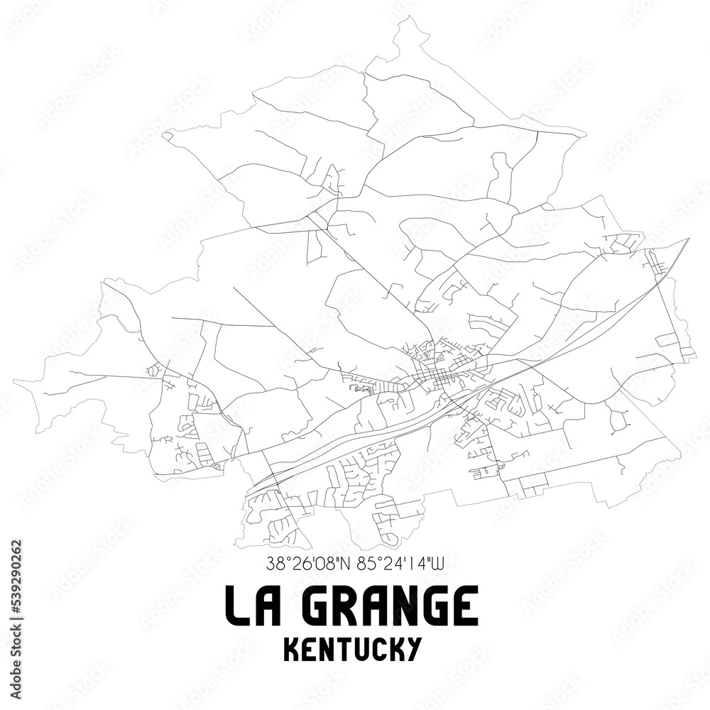 La Grange Kentucky. US street map with black and white lines.