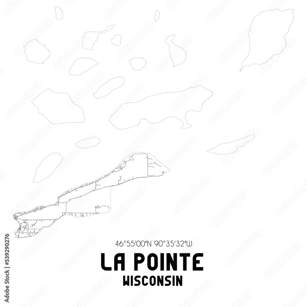 Naklejka premium La Pointe Wisconsin. US street map with black and white lines.