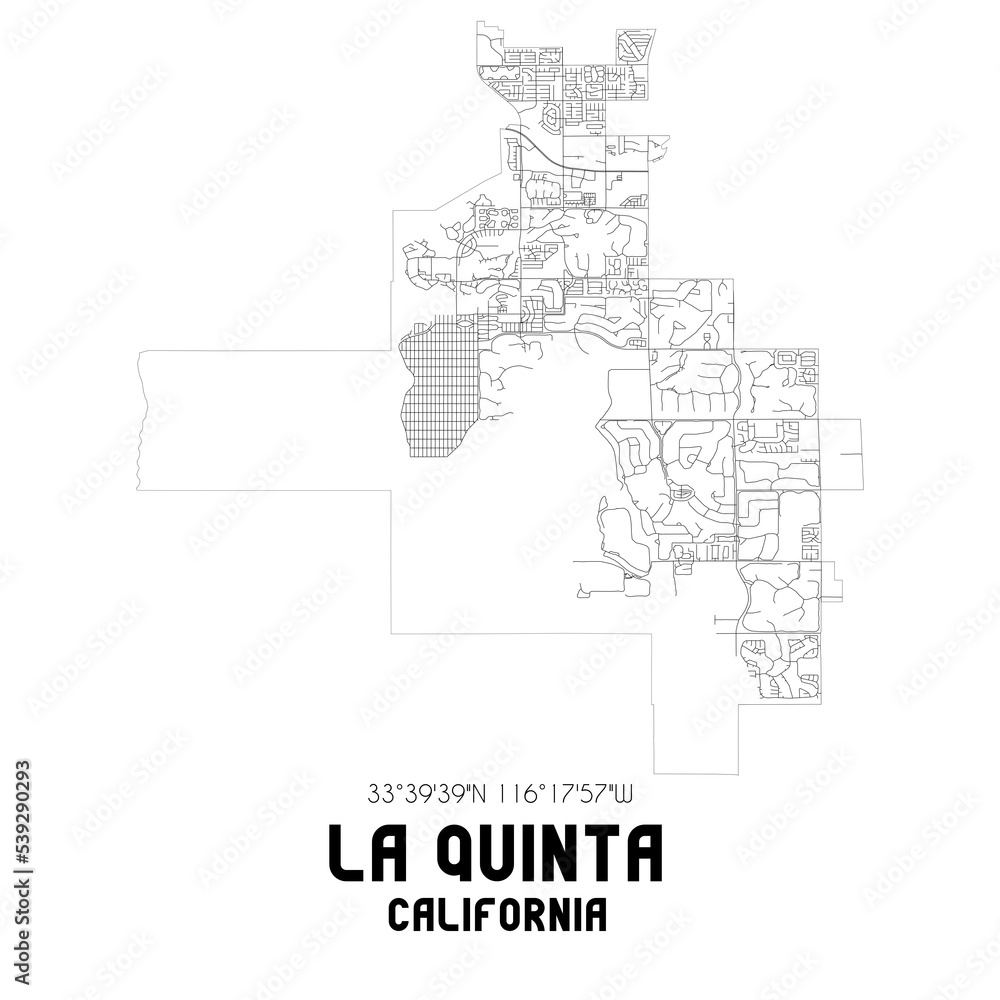 La Quinta California. US street map with black and white lines.