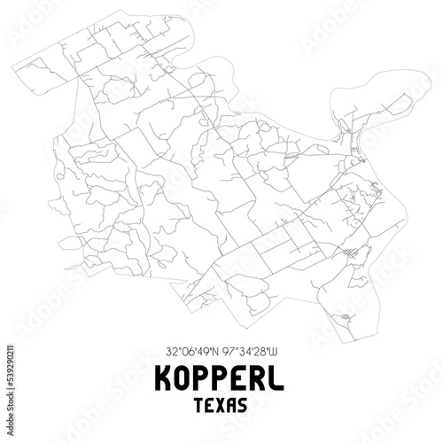 Kopperl Texas. US street map with black and white lines.