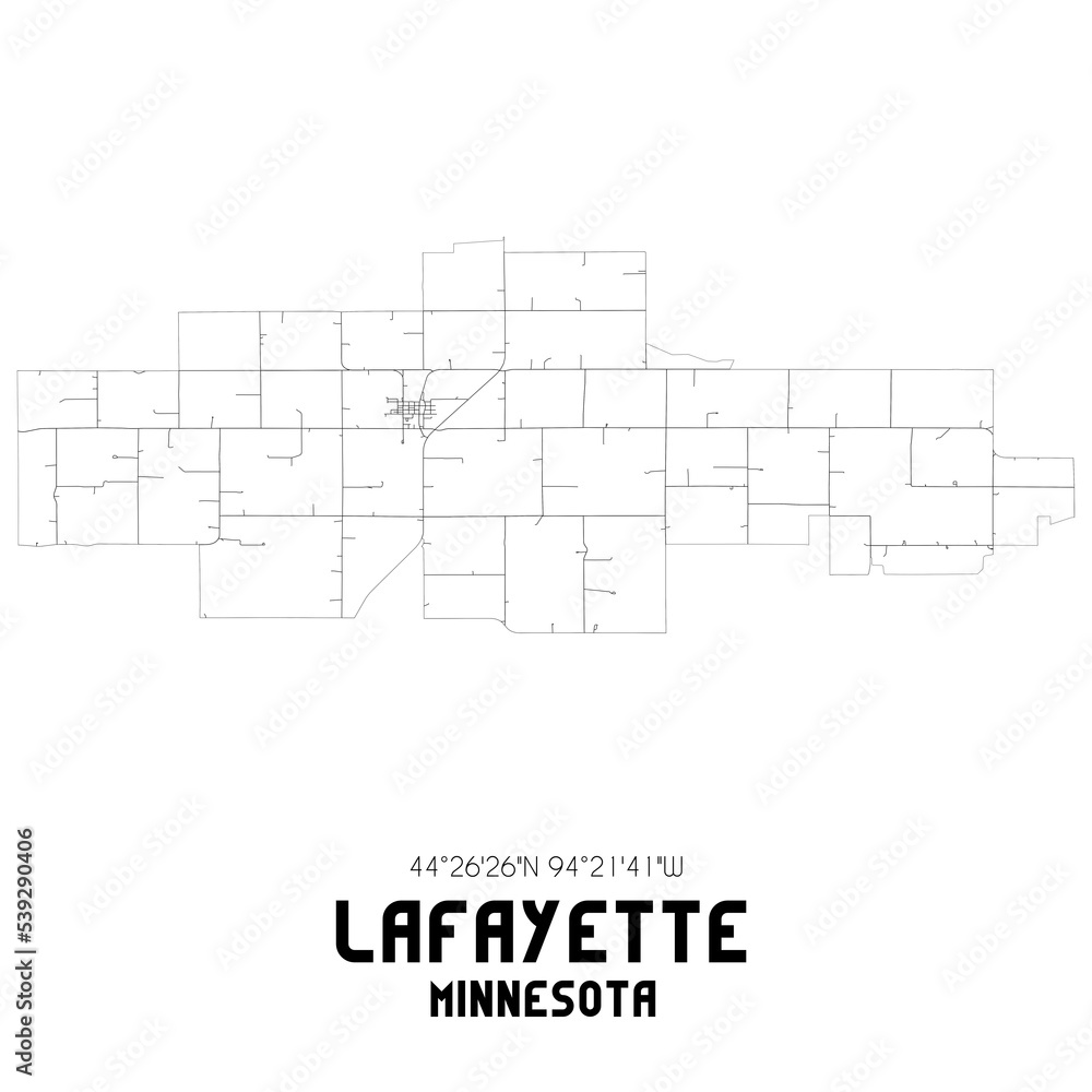 Lafayette Minnesota. US street map with black and white lines.