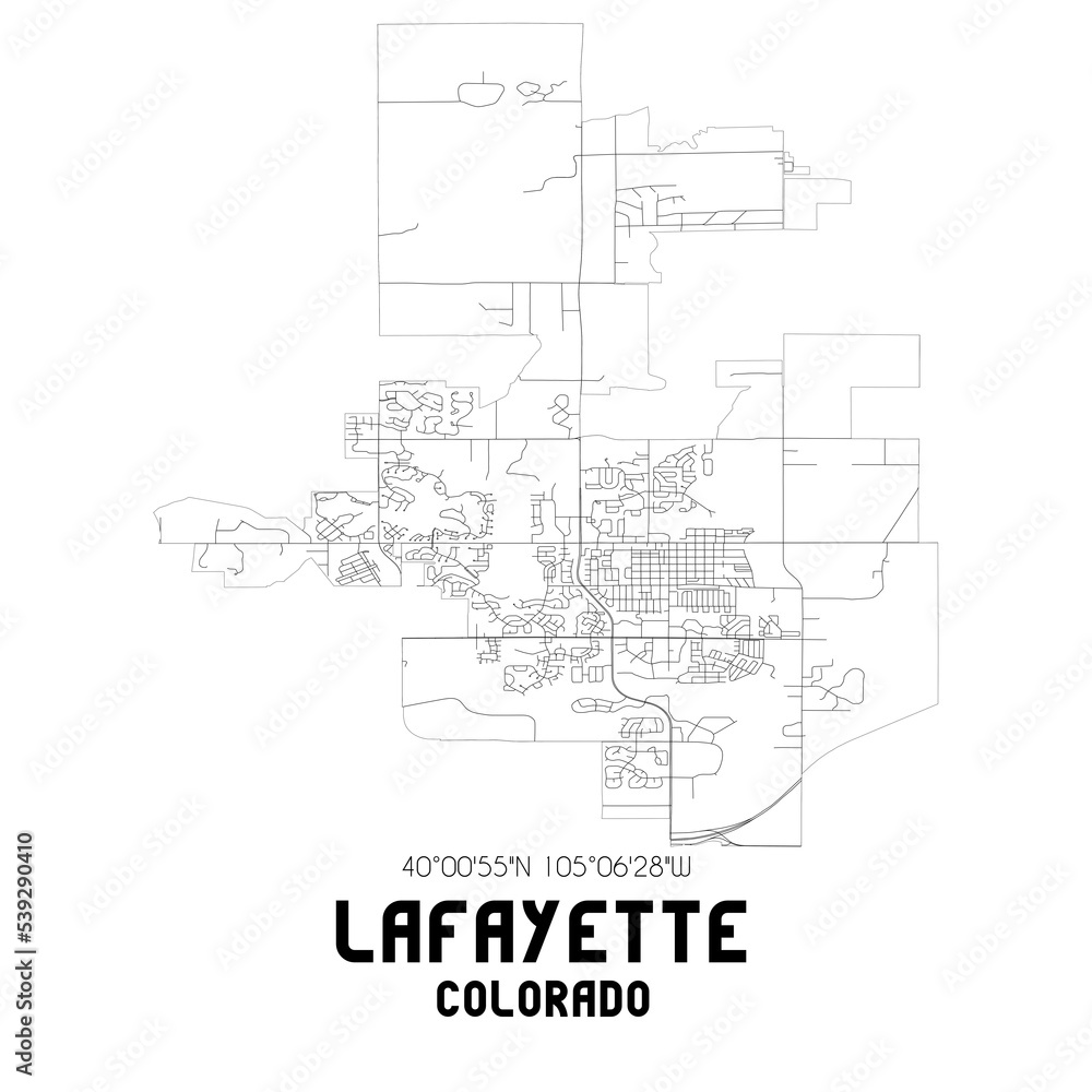 Lafayette Colorado. US street map with black and white lines. Stock