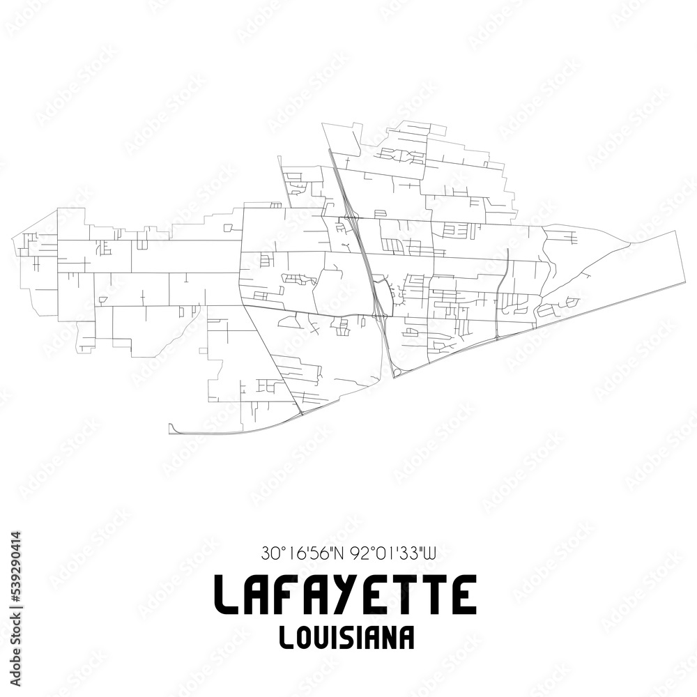 Lafayette Louisiana. US street map with black and white lines.