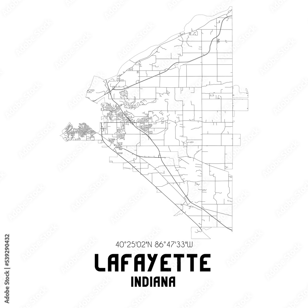 Lafayette Indiana. US street map with black and white lines.