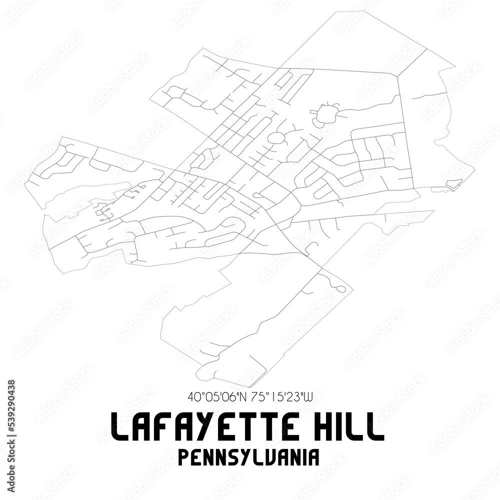 Lafayette Hill Pennsylvania. US street map with black and white lines.
