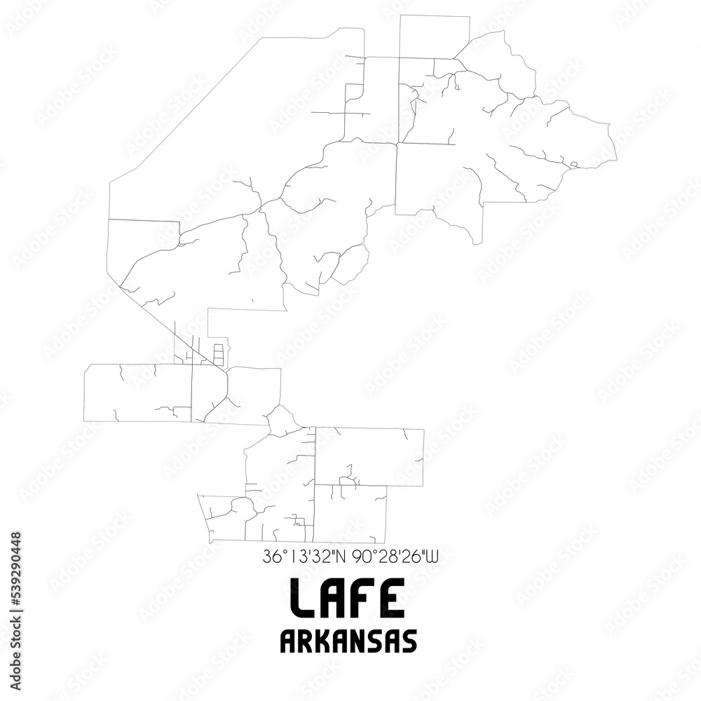 Lafe Arkansas. US street map with black and white lines.