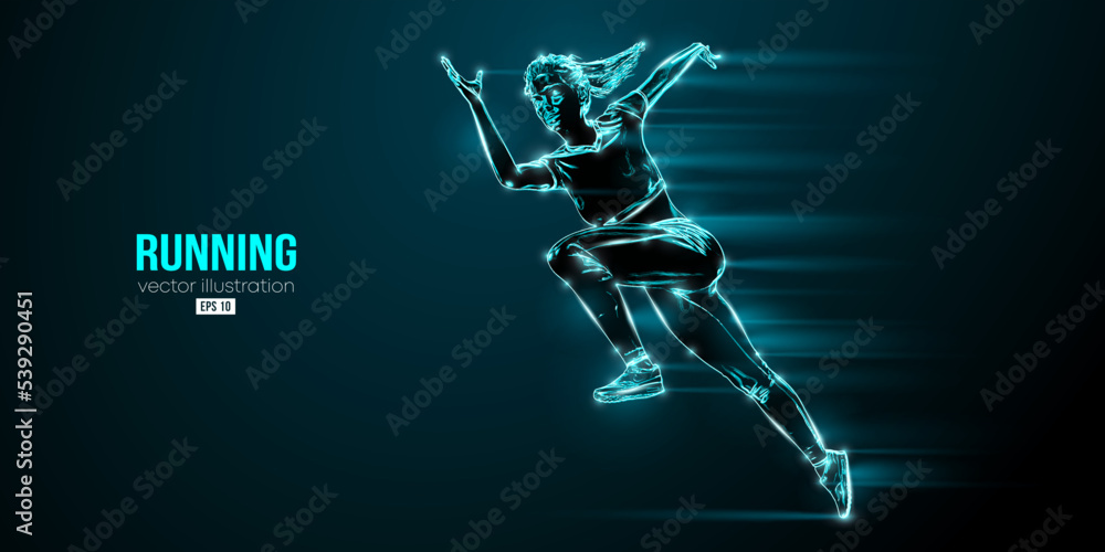 Fototapeta premium Abstract silhouette of a running athlete on black background. Runner woman are running sprint or marathon. Vector illustration