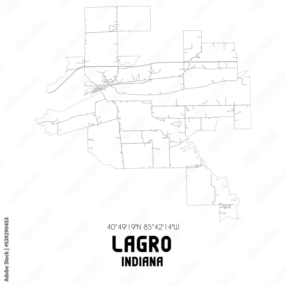 Lagro Indiana. US street map with black and white lines.