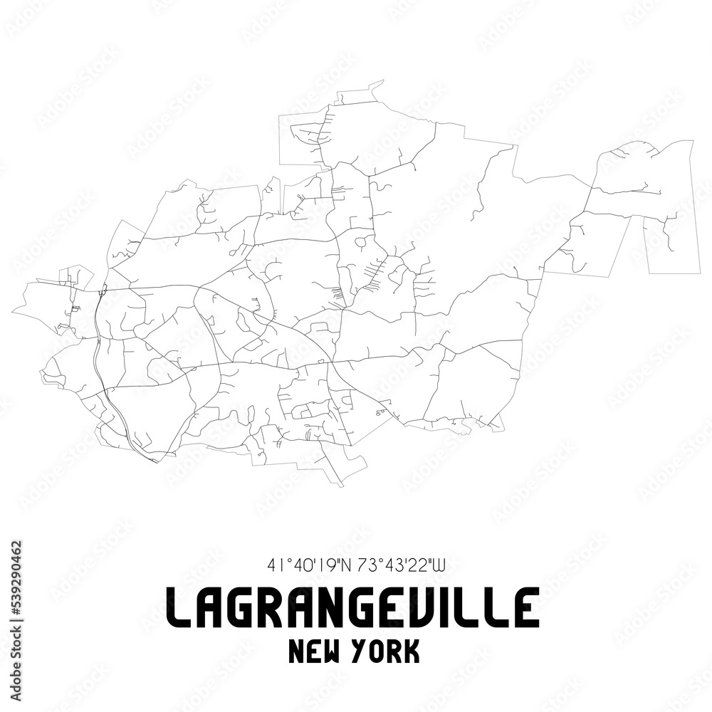 Lagrangeville New York. US street map with black and white lines.