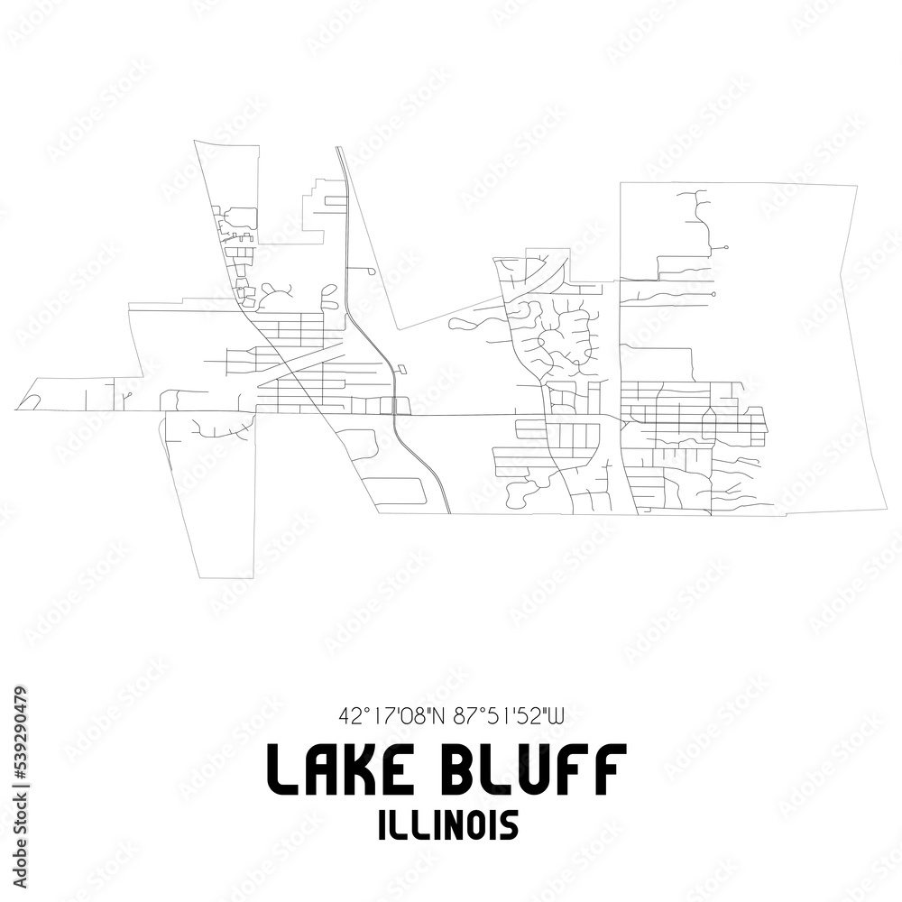 Lake Bluff Illinois. US street map with black and white lines.