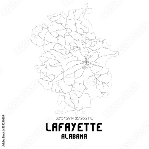 Lafayette Alabama. US street map with black and white lines.