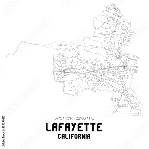 Lafayette California. US street map with black and white lines.