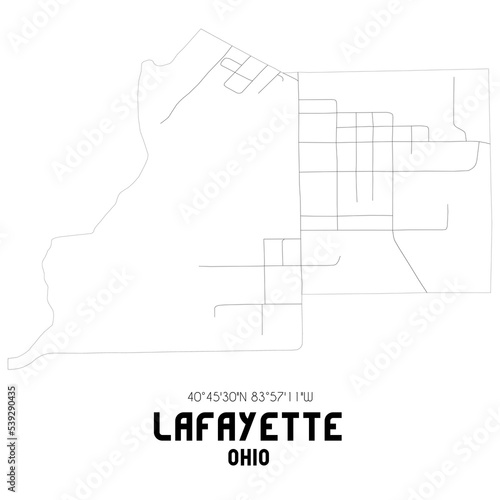 Lafayette Ohio. US street map with black and white lines.