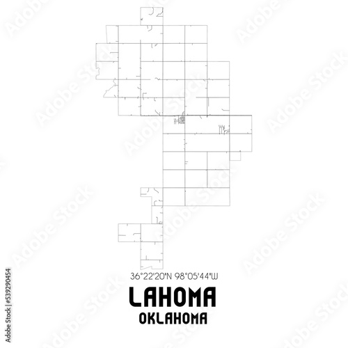 Lahoma Oklahoma. US street map with black and white lines.