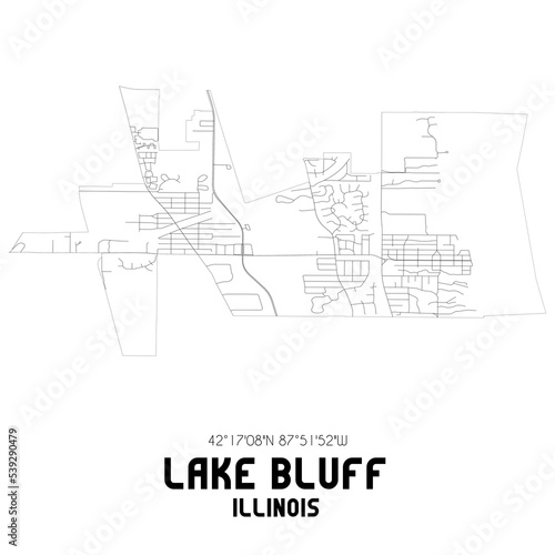 Lake Bluff Illinois. US street map with black and white lines.