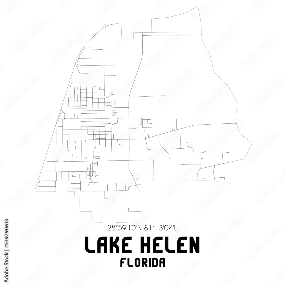 Lake Helen Florida. US street map with black and white lines.