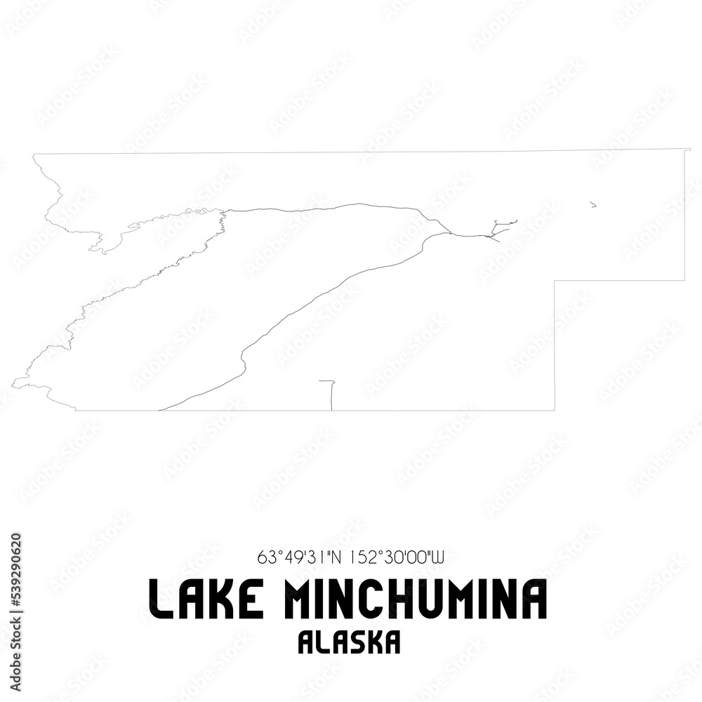Lake Minchumina Alaska. US street map with black and white lines.