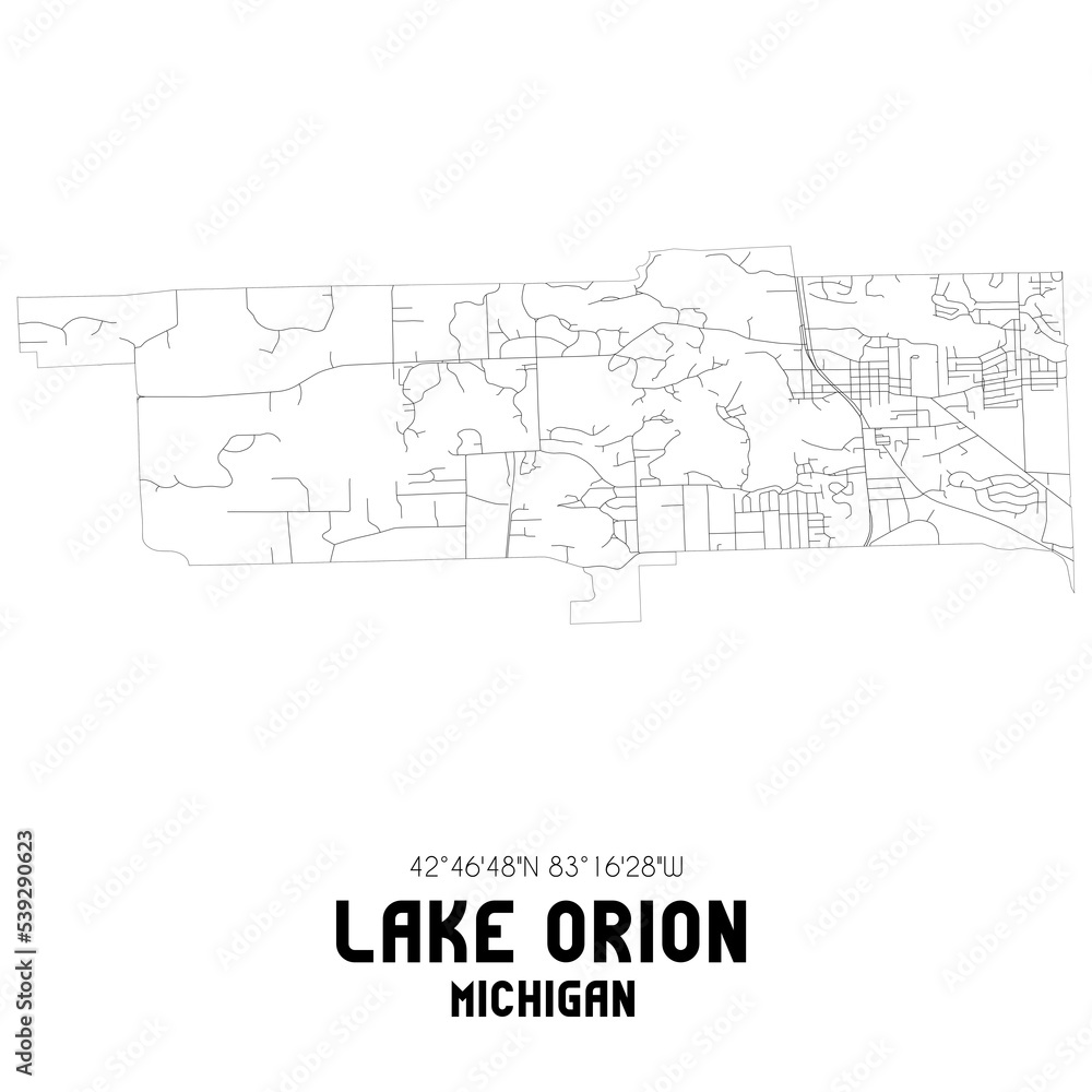 Lake Orion Michigan. US street map with black and white lines. Lake Orion Michigan. US street map with black and white lines.
