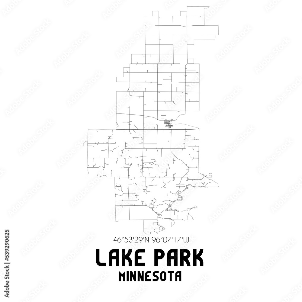 Lake Park Minnesota. US street map with black and white lines. Lake Park Minnesota. US street map with black and white lines.