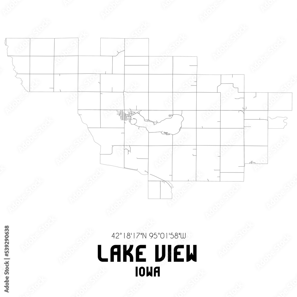 Lake View Iowa. US street map with black and white lines.