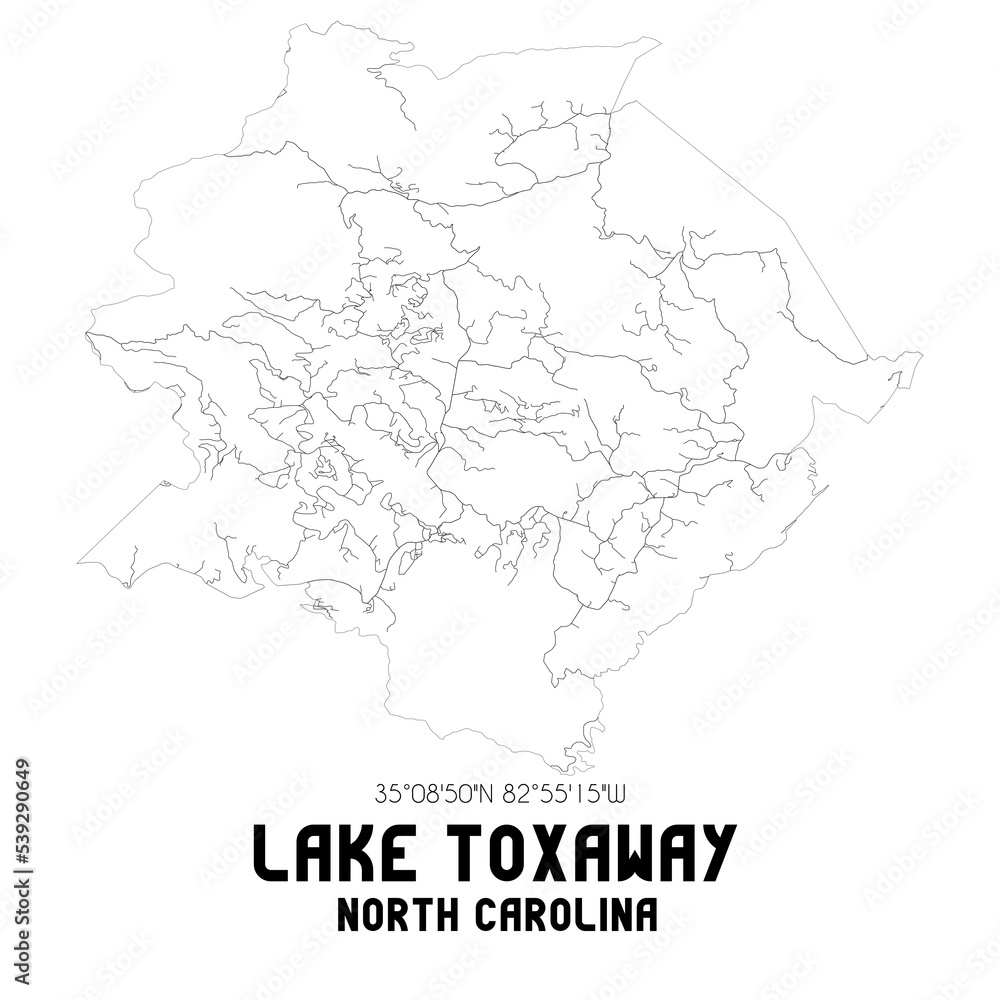 Lake Toxaway North Carolina. US street map with black and white lines.