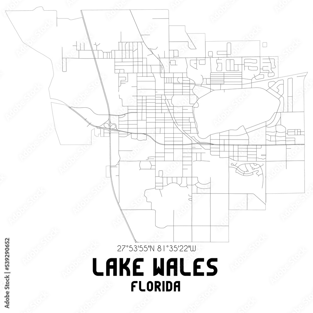 Lake Wales Florida. US street map with black and white lines.