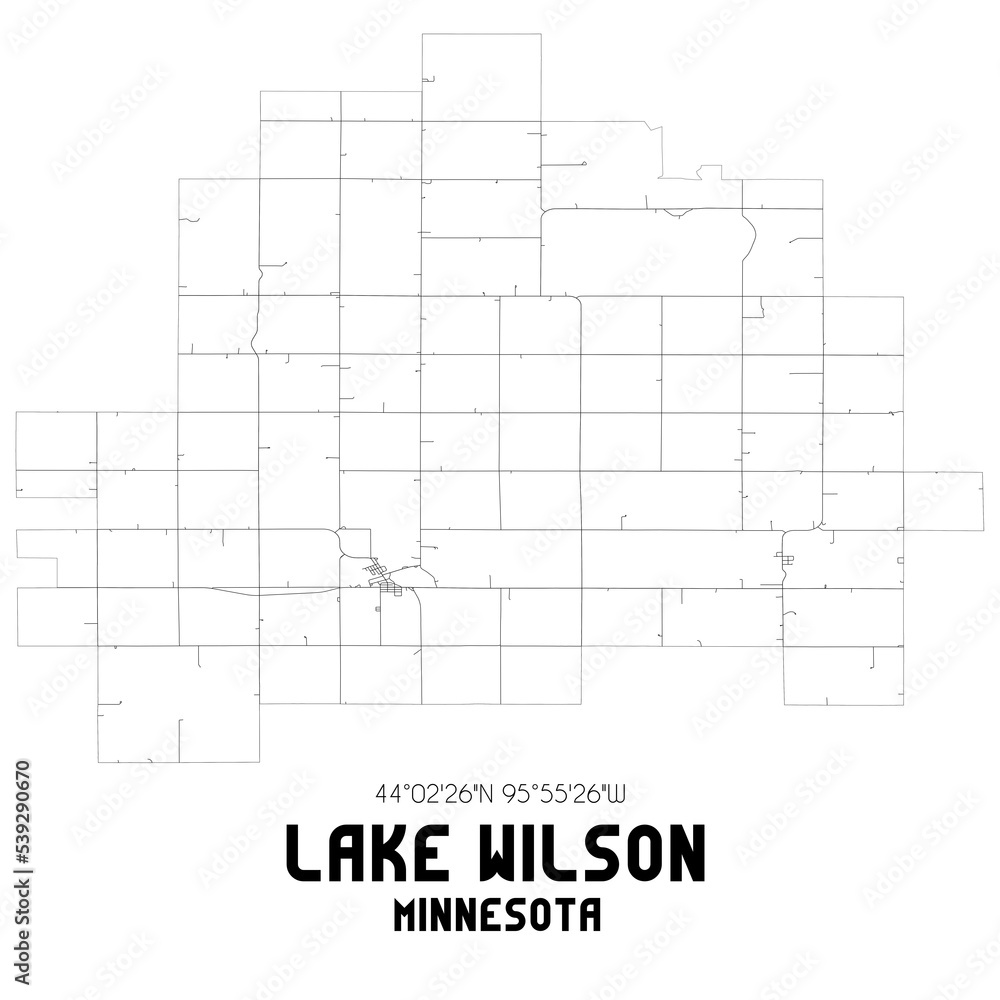 Lake Wilson Minnesota. US street map with black and white lines. Stock
