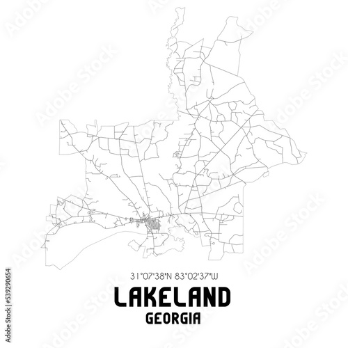 Lakeland Georgia. US street map with black and white lines.