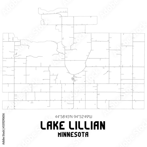 Lake Lillian Minnesota. US street map with black and white lines. photo