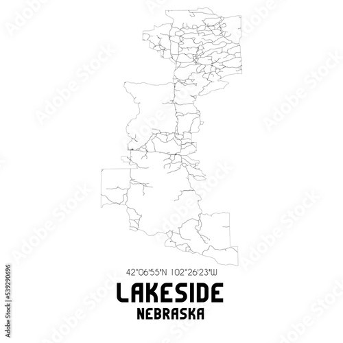 Lakeside Nebraska. US street map with black and white lines.