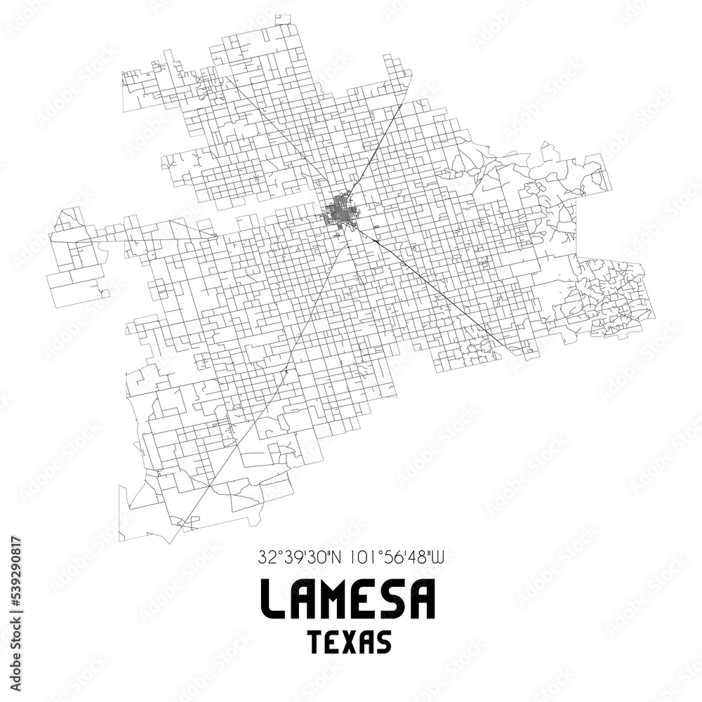 Lamesa Texas. US street map with black and white lines. Stock