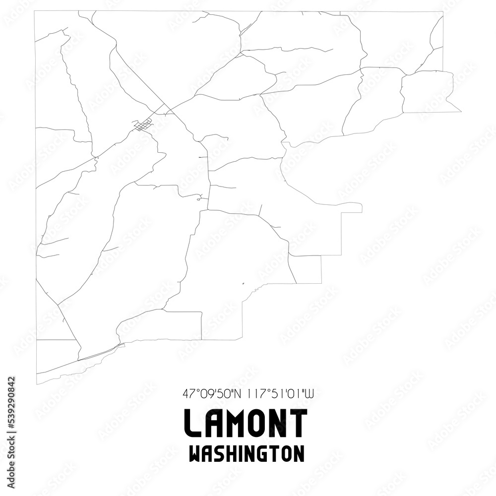 Lamont Washington. US street map with black and white lines.