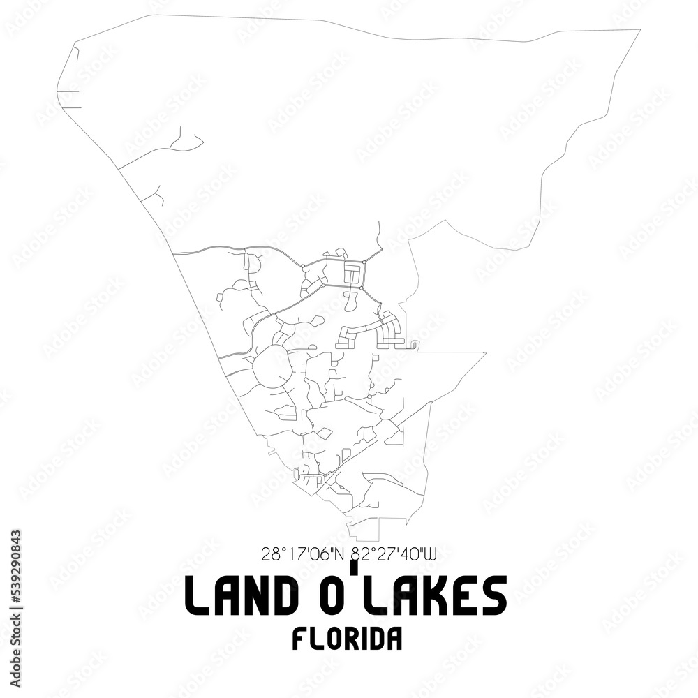 Land O'Lakes Florida. US street map with black and white lines.