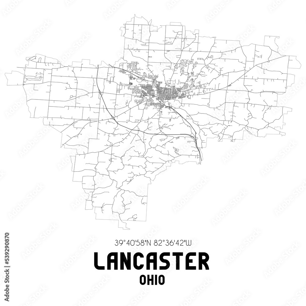 Lancaster Ohio. US street map with black and white lines. Lancaster Ohio. US street map with black and white lines.