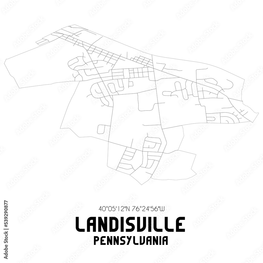 Landisville Pennsylvania. US street map with black and white lines.