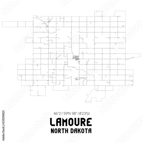 Lamoure North Dakota. US street map with black and white lines. © Rezona