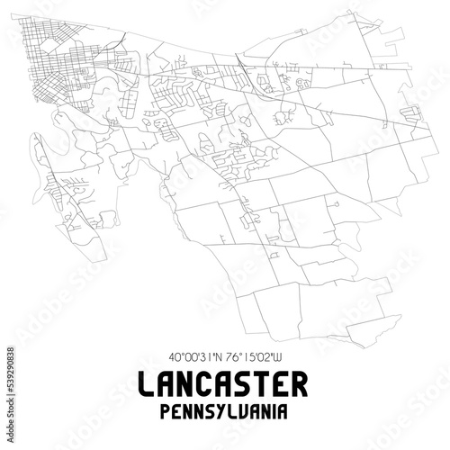 Tablou canvas Lancaster Pennsylvania. US street map with black and white lines.