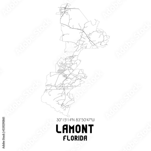 Lamont Florida. US street map with black and white lines.