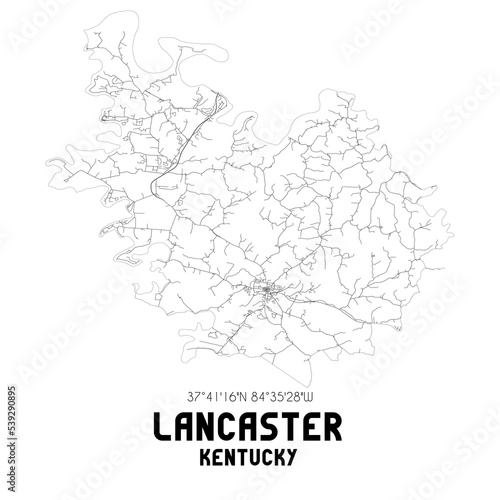 Obraz na płótnie Lancaster Kentucky. US street map with black and white lines. w salonie
