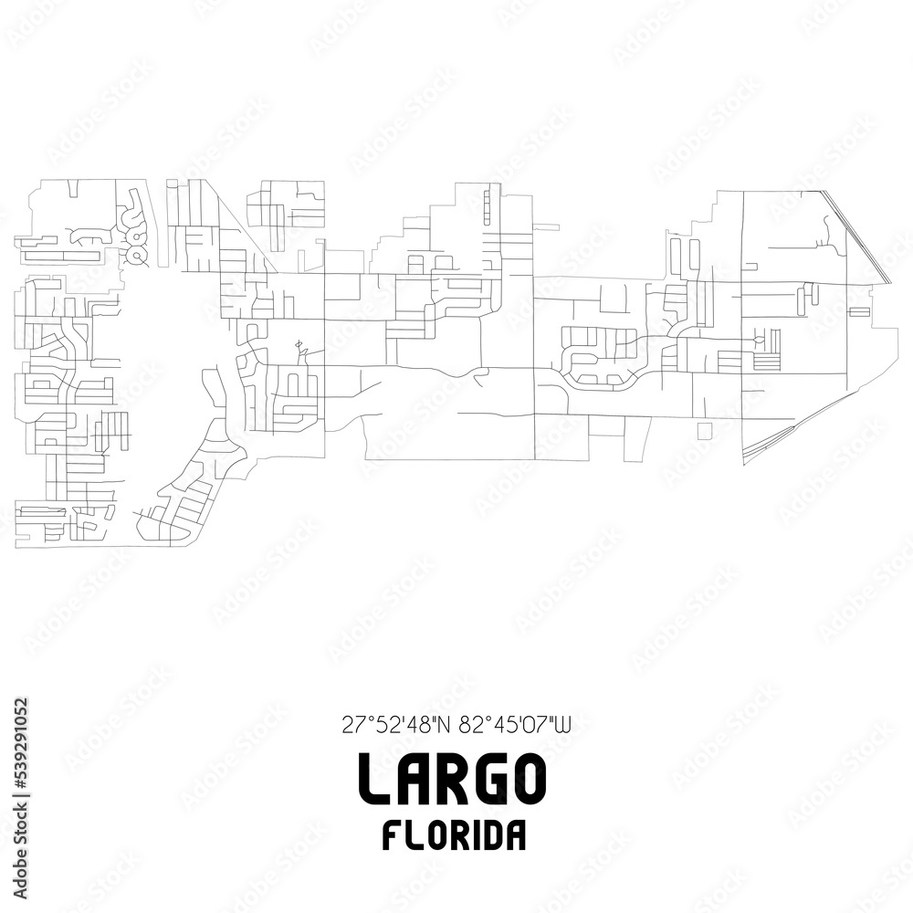 Largo Florida. US street map with black and white lines. Largo Florida. US street map with black and white lines.
