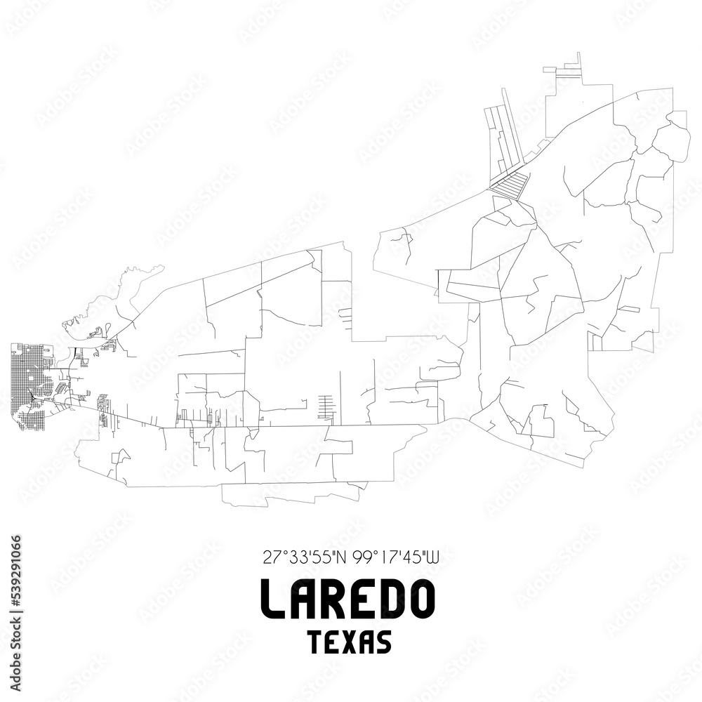 Laredo Texas. US street map with black and white lines.