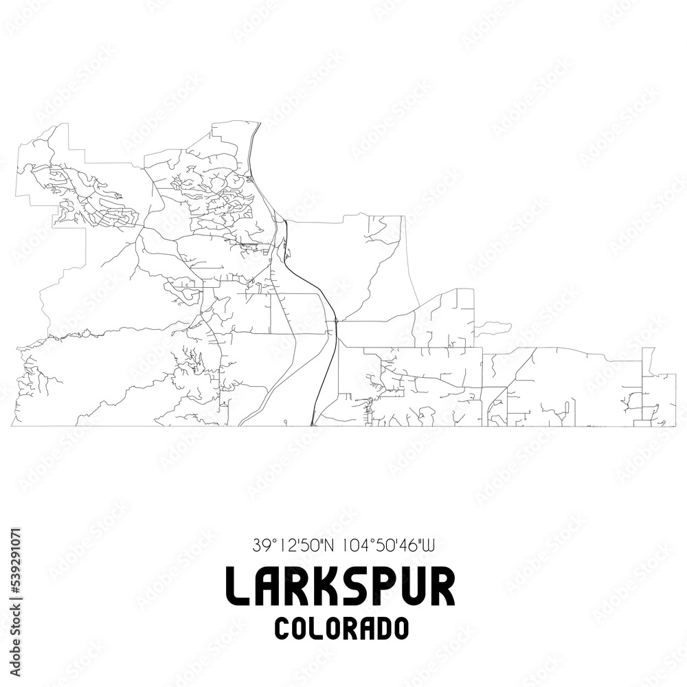 Larkspur Colorado. US street map with black and white lines. Stock