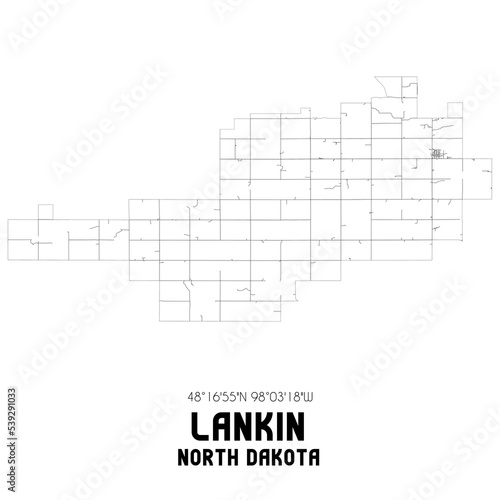 Lankin North Dakota. US street map with black and white lines.